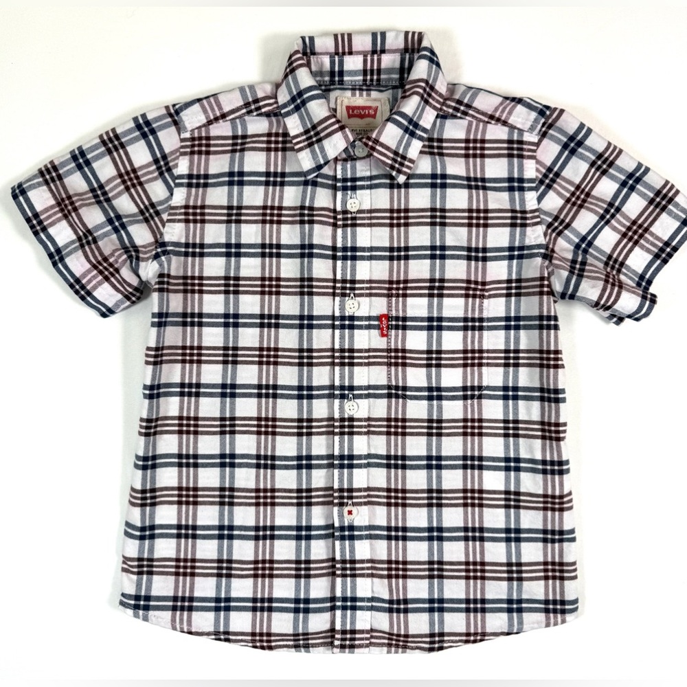LEVI’S Boys Plaid Short Sleeve Button Down Shirt 3T‎ Classic Cotton